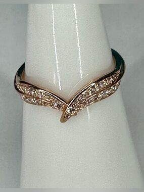 Pandora Rose Gold Leaf CZ Ring 925 ALE Size 48 Dainty Stackable NWT